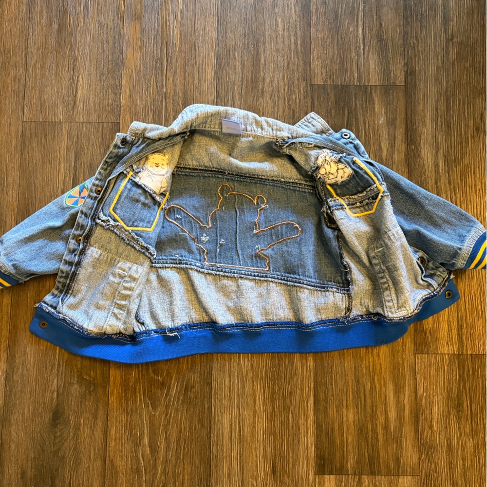 Vintage Disney Store Winnie the Pooh & Tigger Denim Varsity Jacket - Picture 3 of 6